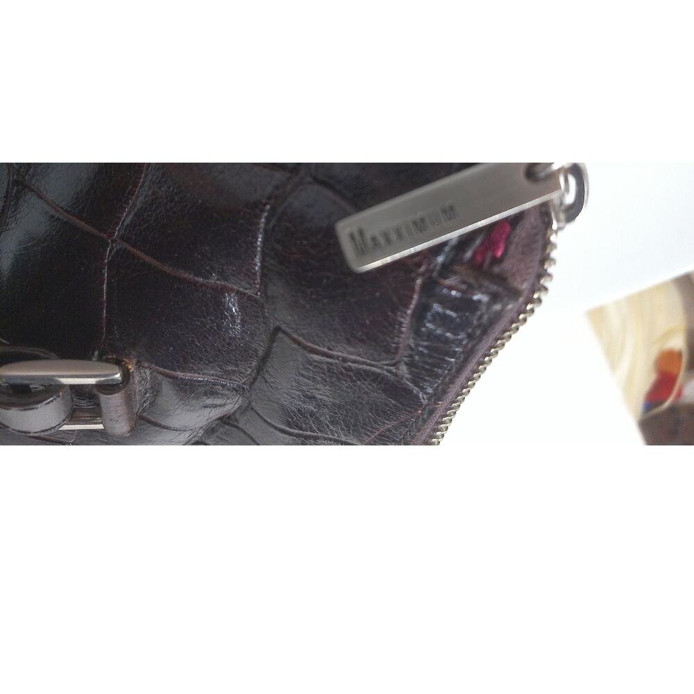 Vintage Maxximum Brown Croc Embossed Leather Shoulder Bag Y2K Cargo Tote Purse - Picture 6 of 13